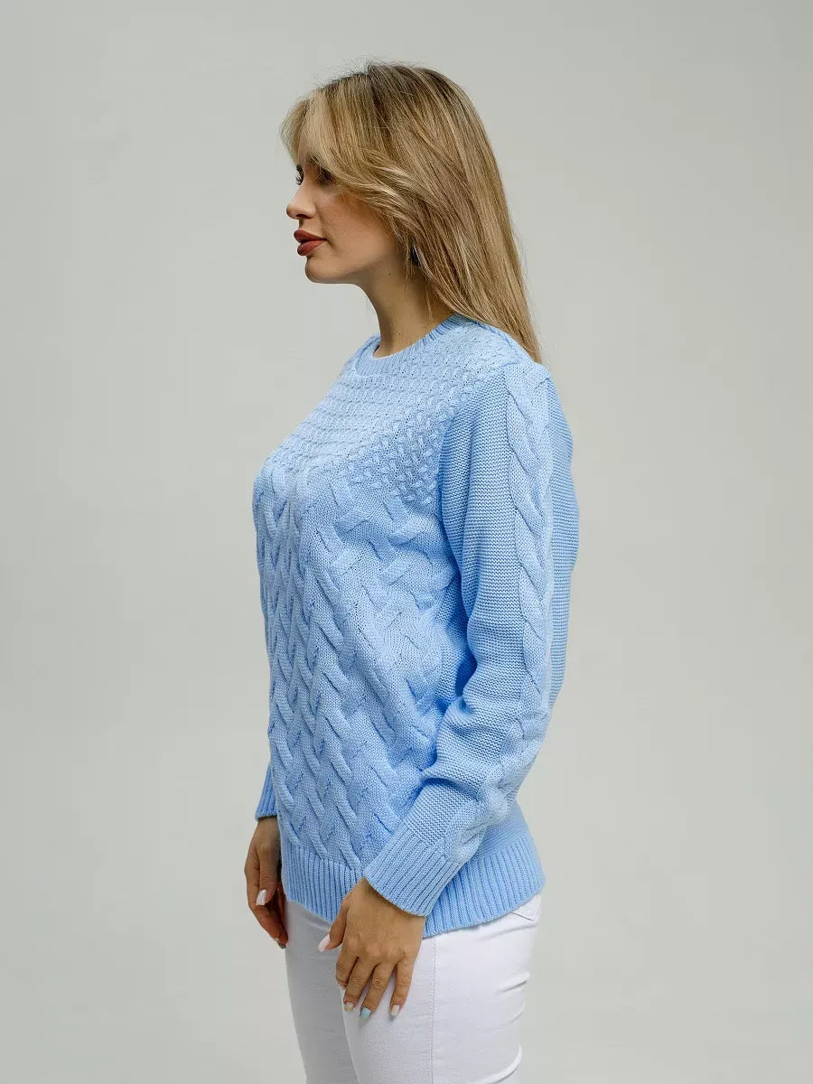 Alba Pullover by Lauven in light blue color, showcasing a classic fit and breathable comfort for women.