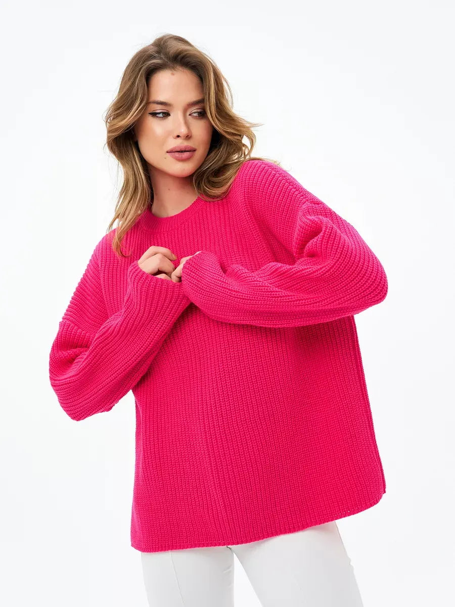 Aster Sweater by Lauven, oversized knit in vibrant fuchsia, perfect for cozy seasonal wear.