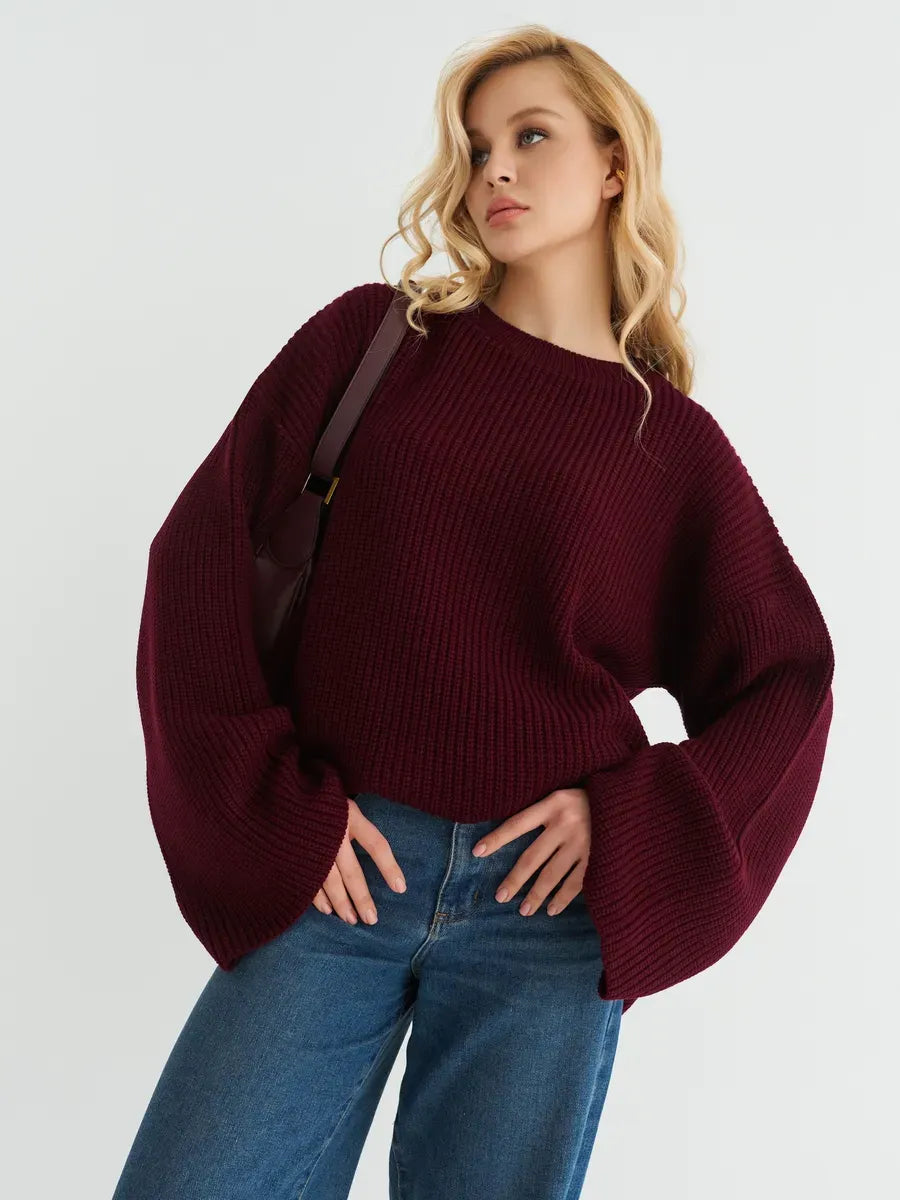 Bordeaux Sweater by Lauven, featuring an oversized burgundy knit design ideal for stylish layering.