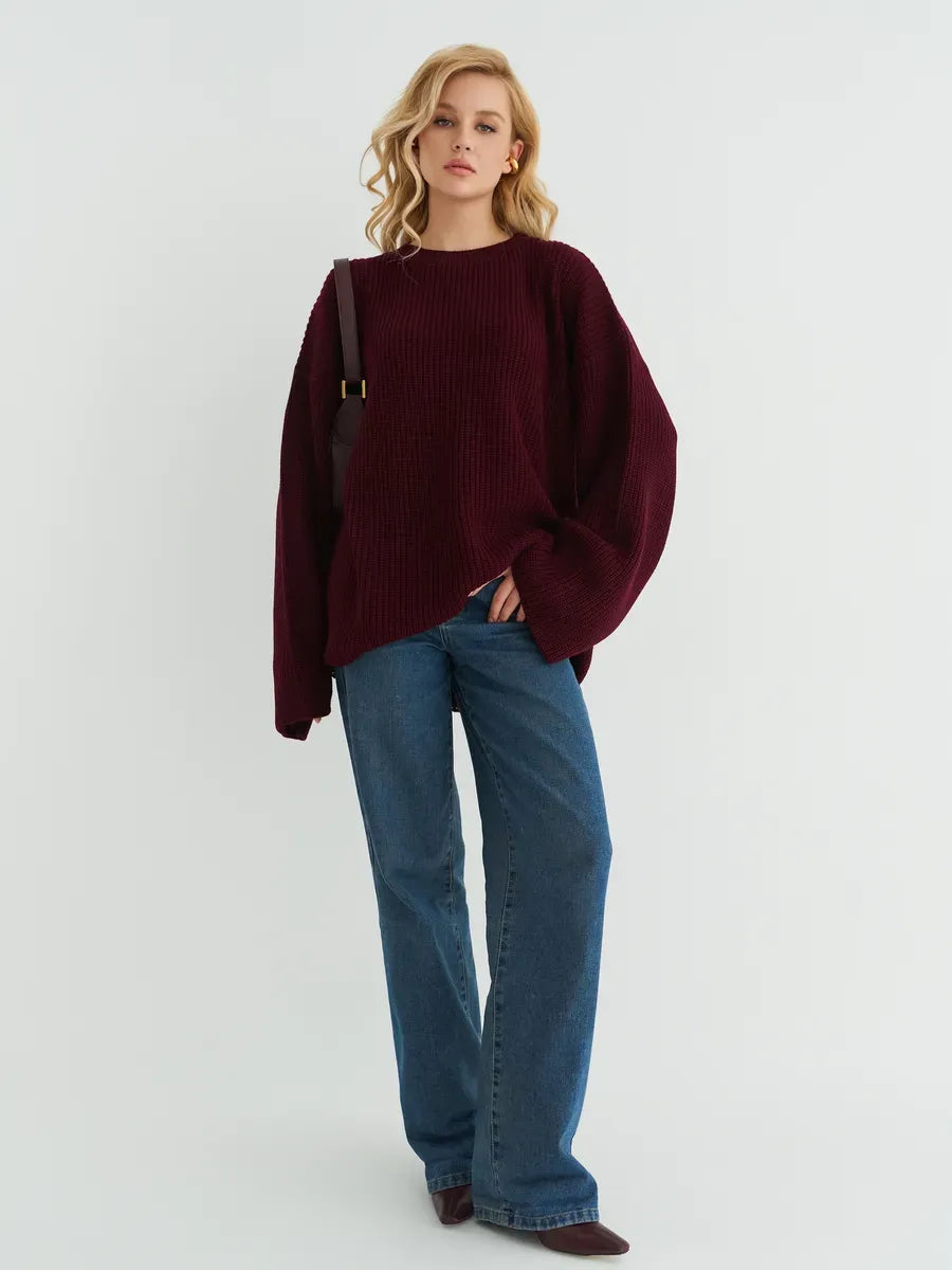Bordeaux Sweater by Lauven - Oversized ribbed knit in deep burgundy, combining comfort and style.