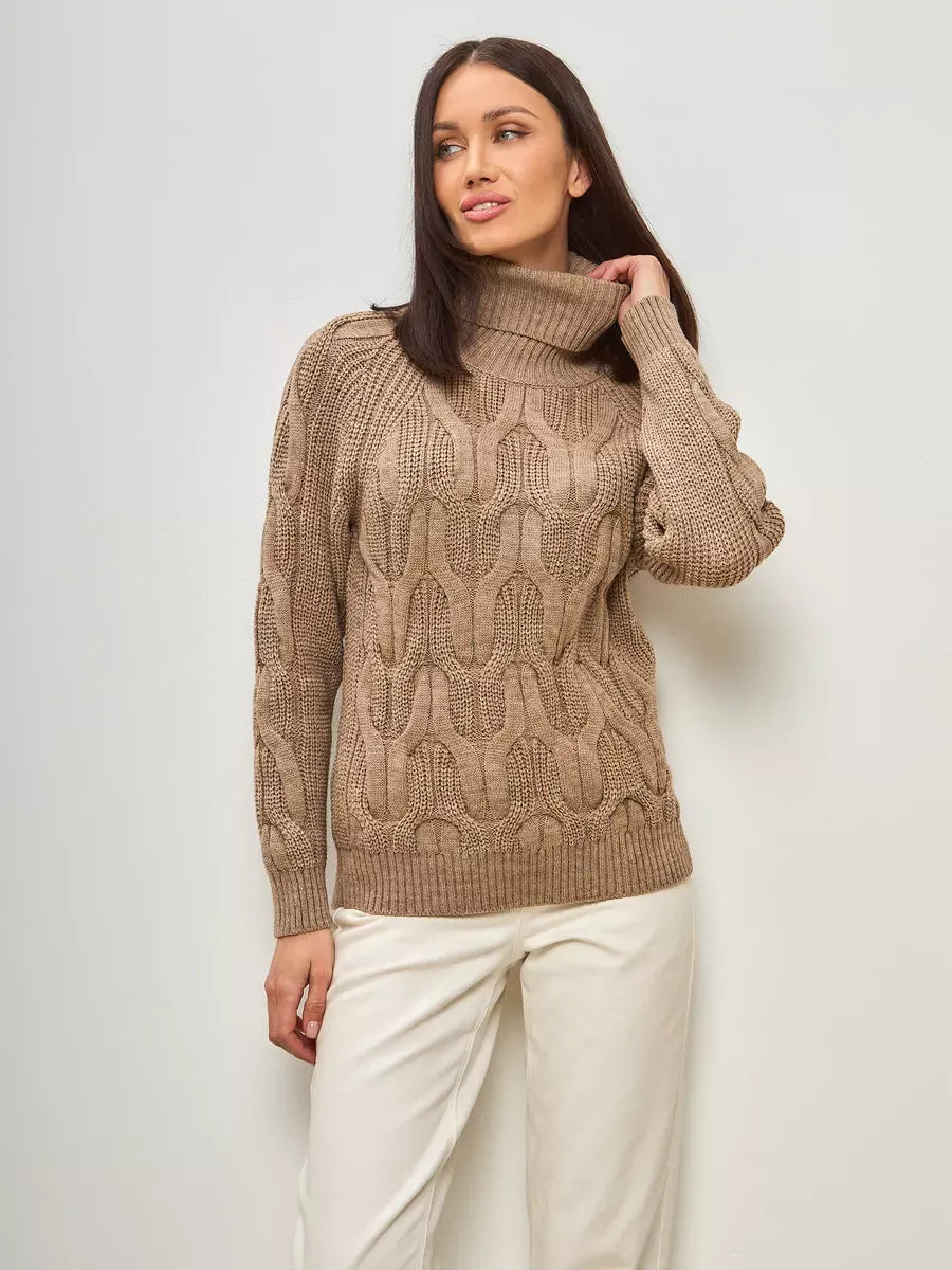 Cappuccino Knitwear by Lauven, oversized wool-blend turtleneck sweater in a soft brown shade, perfect for colder seasons.