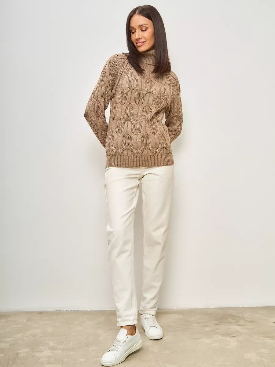 Cappuccino Knitwear by Lauven, oversized wool-blend turtleneck sweater in a cozy beige design.