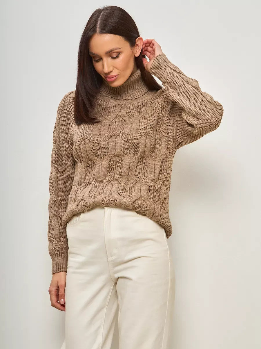 Cappuccino Knitwear by Lauven, oversized wool-blend turtleneck sweater for elegant winter style.