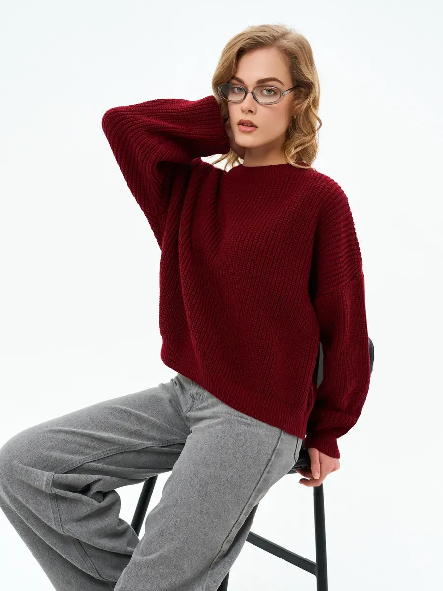 Crimson Charm Sweater by Lauven - Oversized knit in deep burgundy, offering comfort and elegant style.