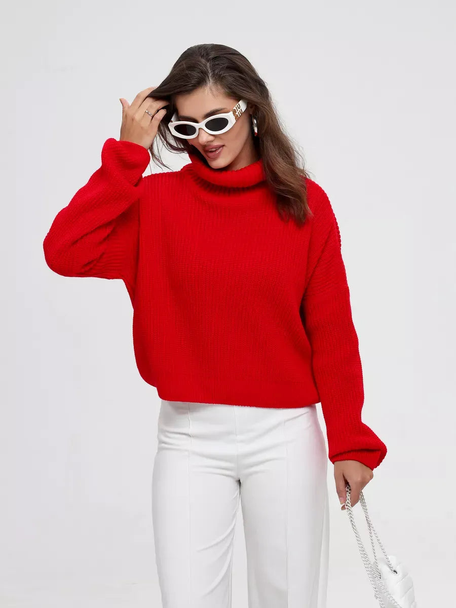 Ember Pullover by Lauven, oversized knit sweater in red with high neck, perfect for modern elegance and comfort.
