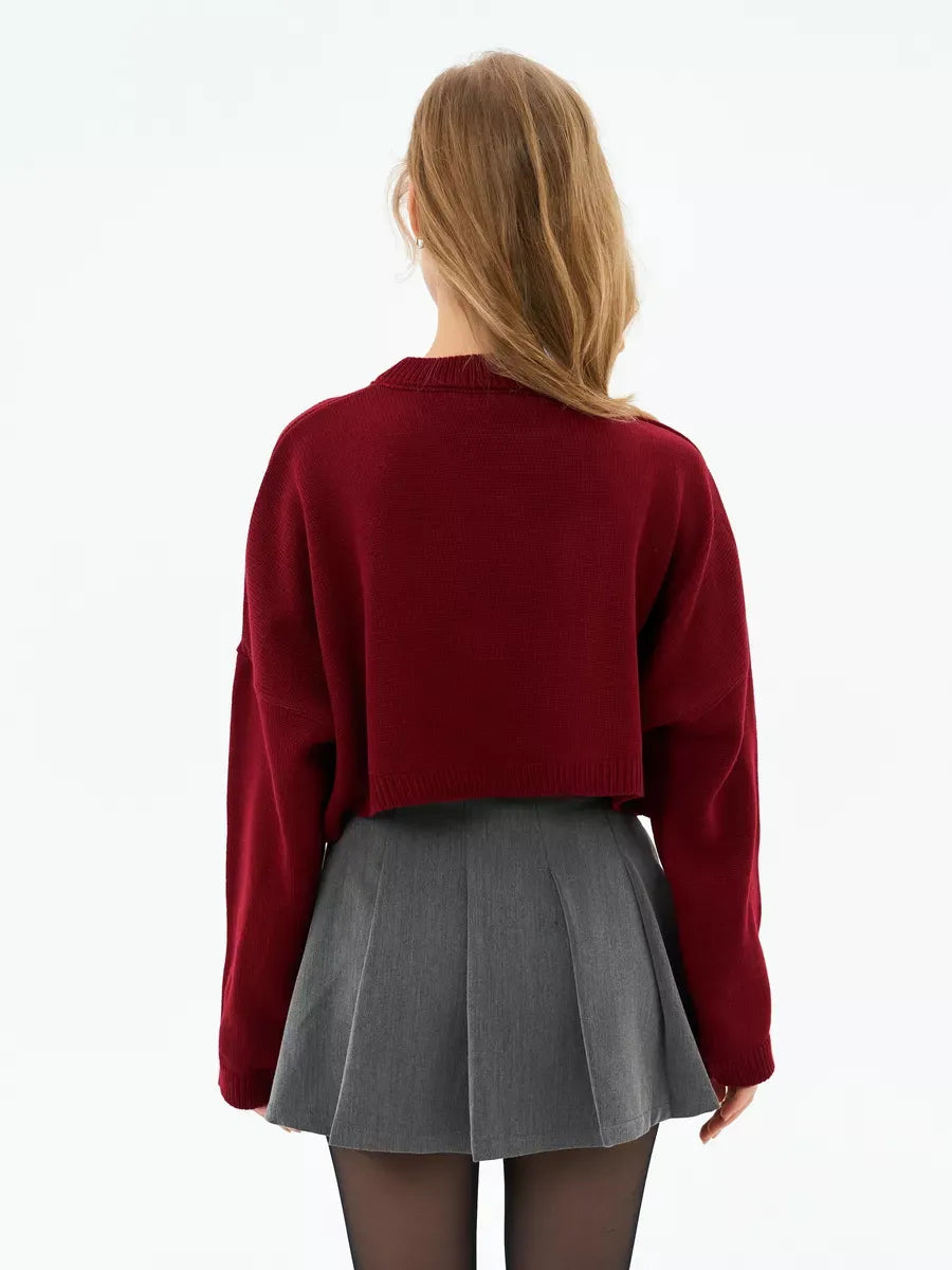 Garnet Sweater by Lauven, cropped oversized knit in deep burgundy, perfect for casual and elevated styling.