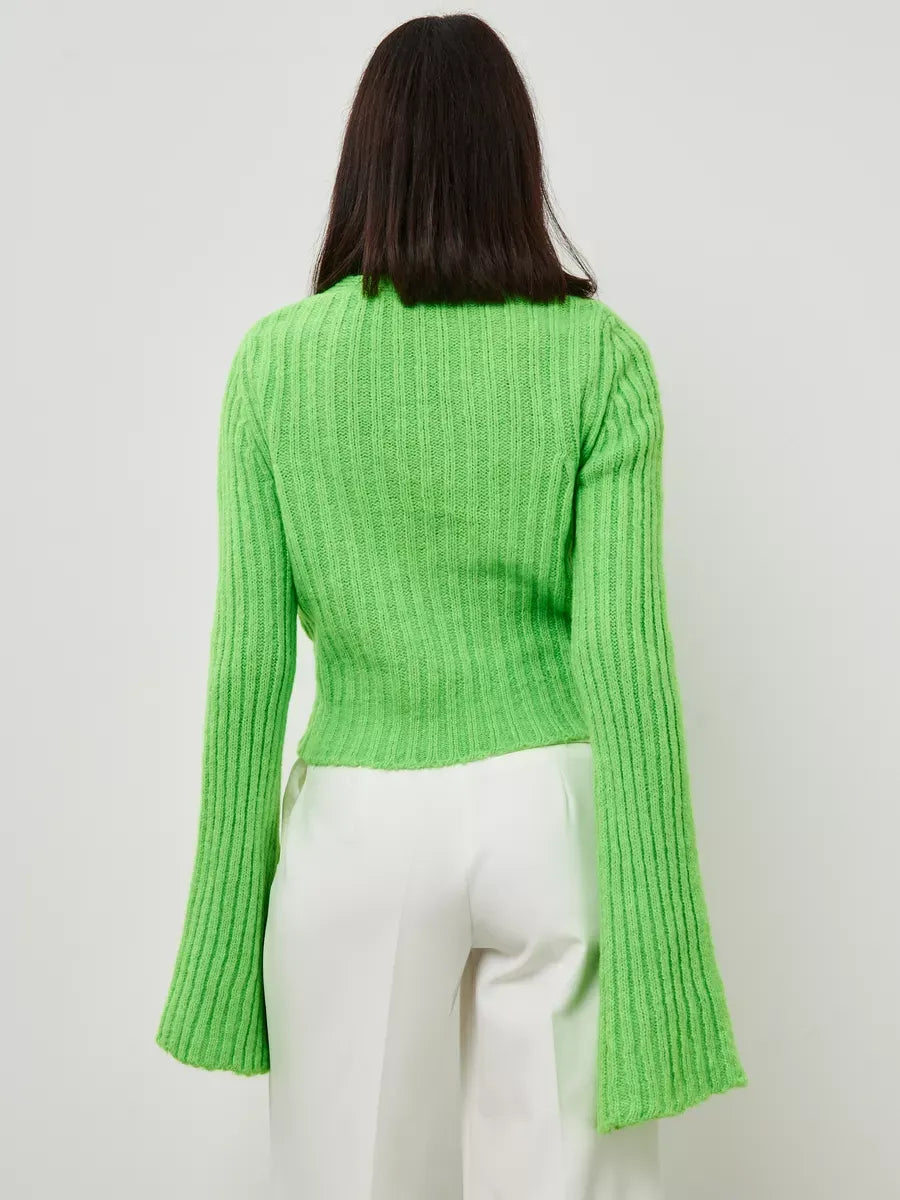 Vega Sweater by Lauven - Cropped pistachio knit with wide sleeves and ribbed texture.