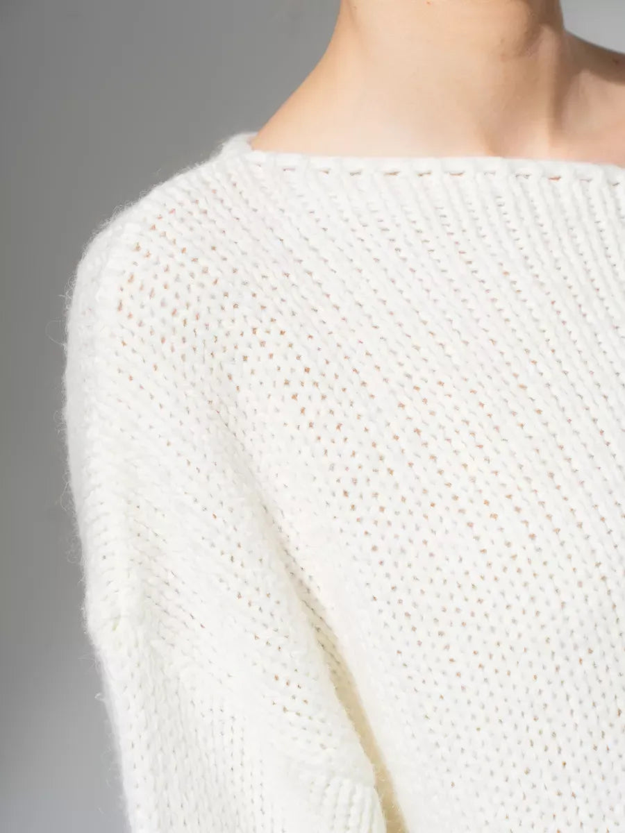 Ivory Sweater by Lauven, featuring a soft oversized off-shoulder knit design in a luxurious white color.