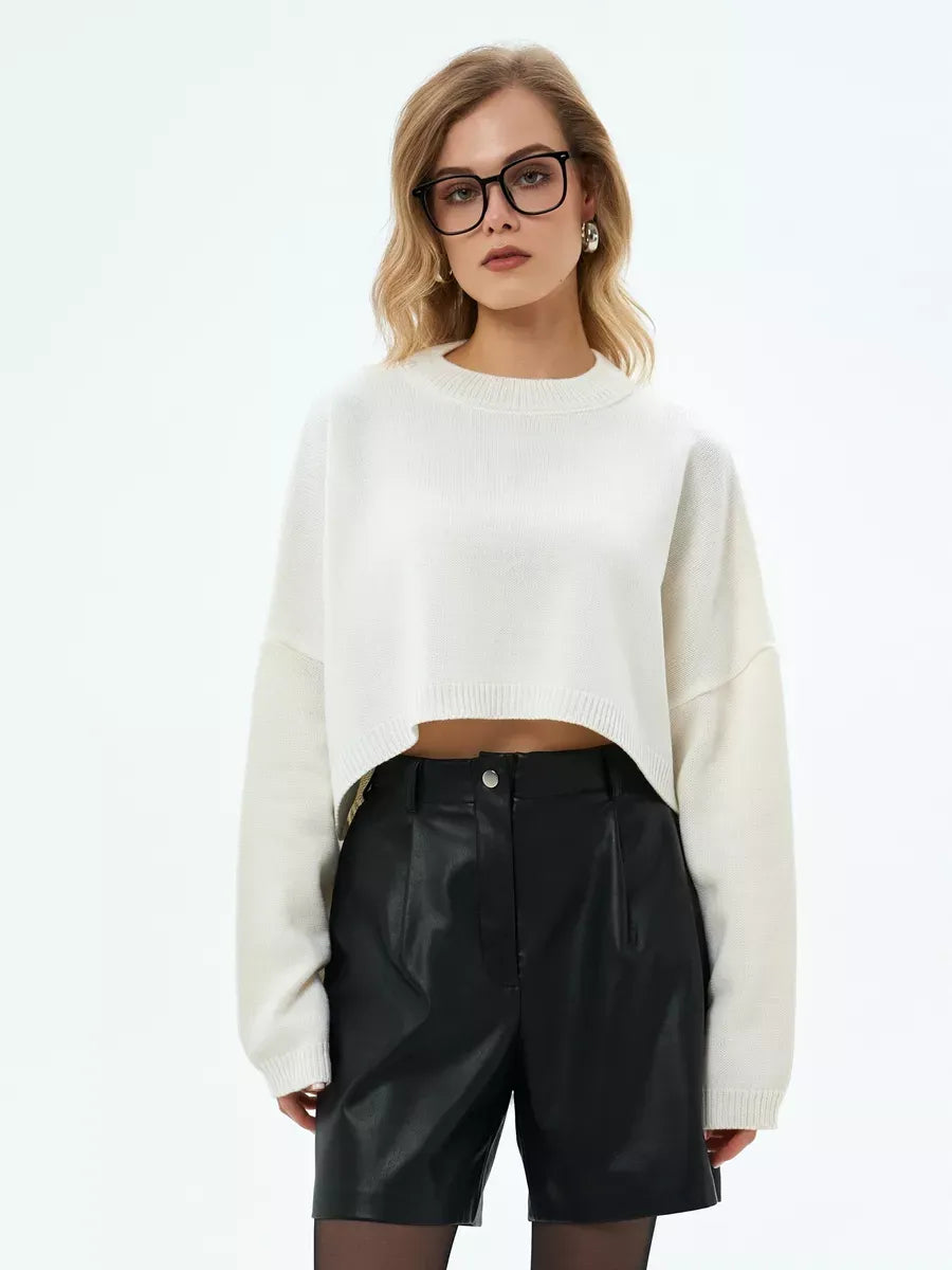 Ivory Sweater by Lauven, cropped oversized knit in white for a stylish, modern look.