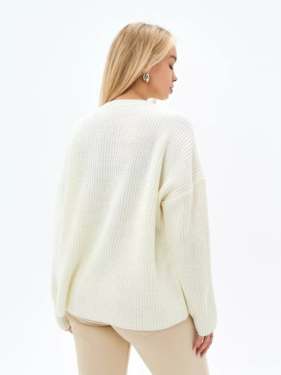 Ivory Sweater by Lauven, elegant oversized knit sweater in soft cream, perfect for all seasons.