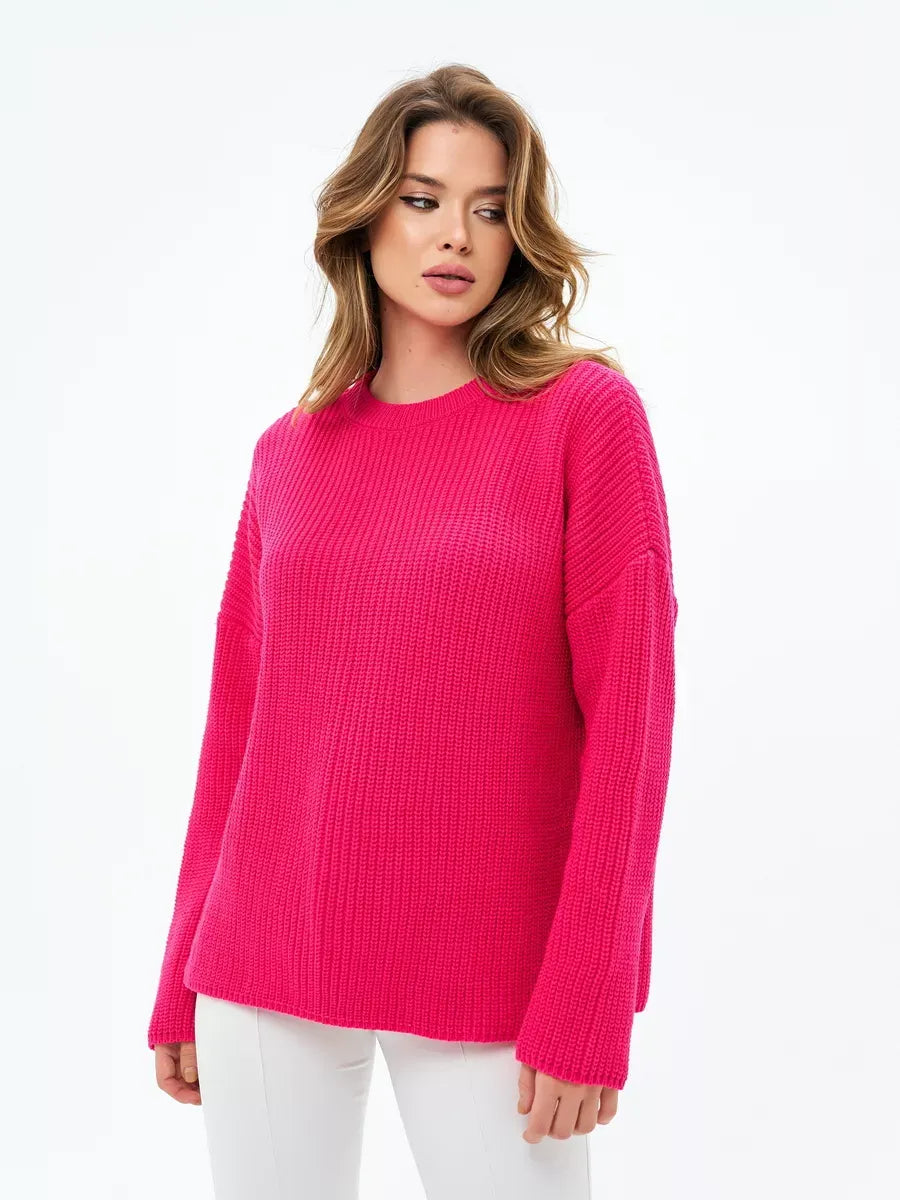 Aster Sweater by Lauven in vibrant fuchsia, an oversized knit for stylish and cozy wear.