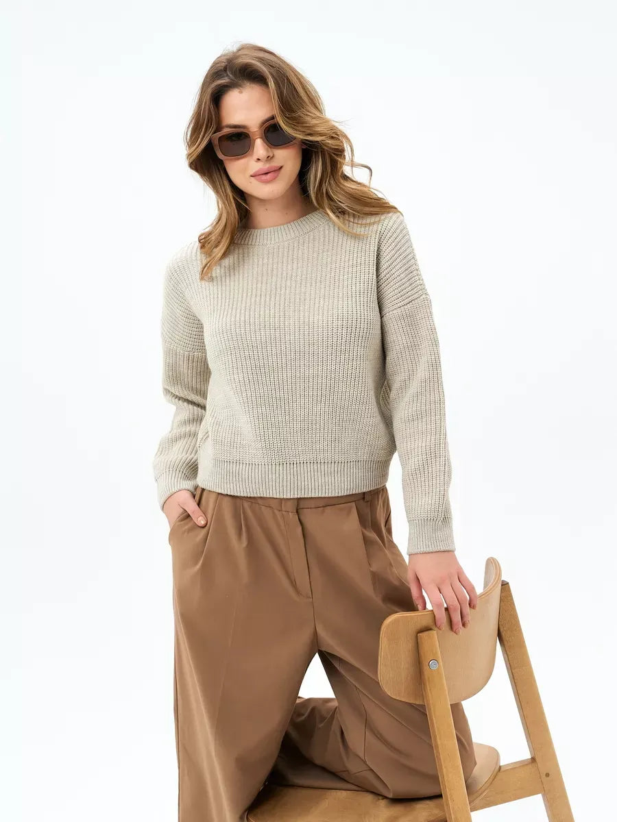 Astra Sweater by Lauven - light beige oversized knit, perfect for fall and winter layering.