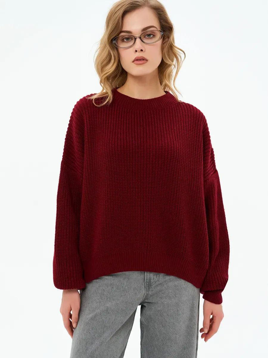 Crimson Charm Sweater by Lauven - Oversized knit in deep burgundy for cozy and stylish autumn wear.