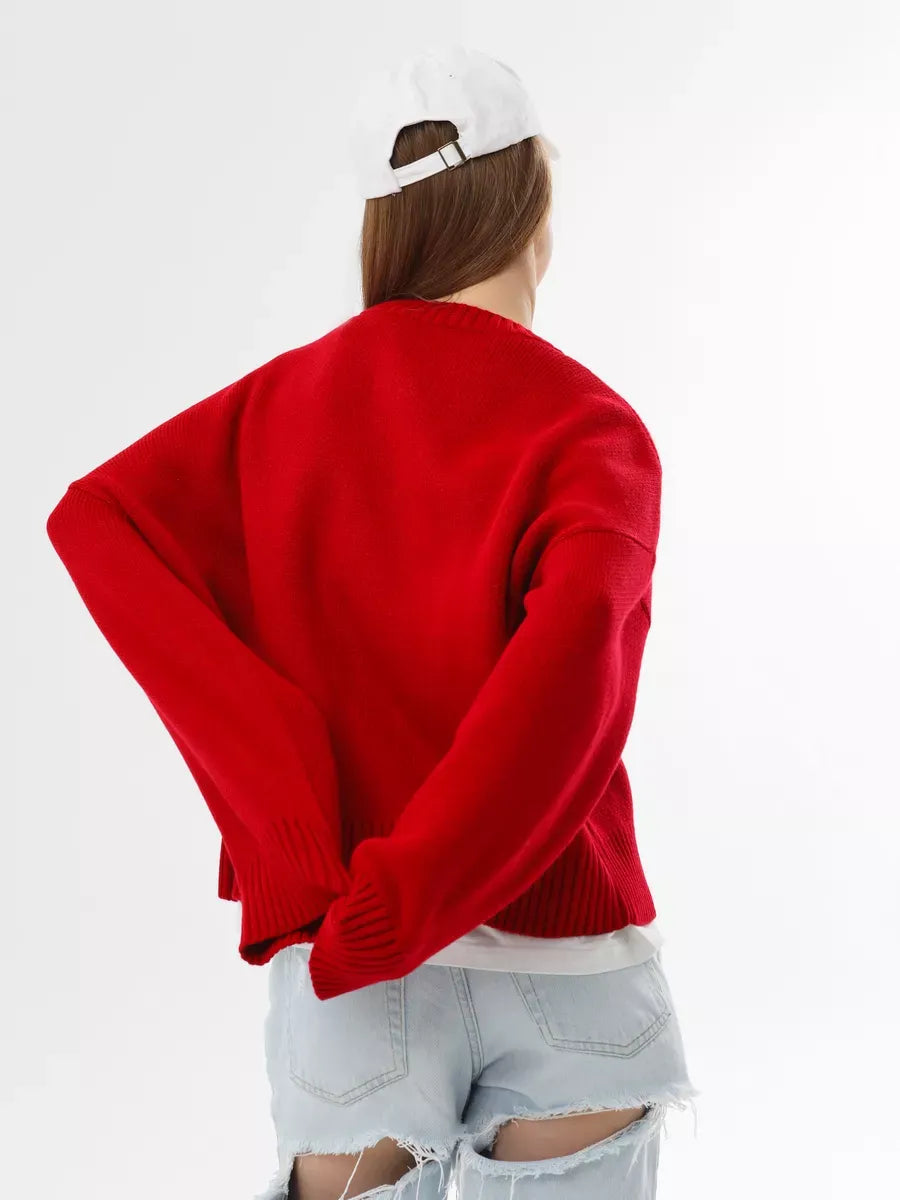 Ember Pullover by Lauven, oversized red cropped women's sweater for cozy and stylish looks.