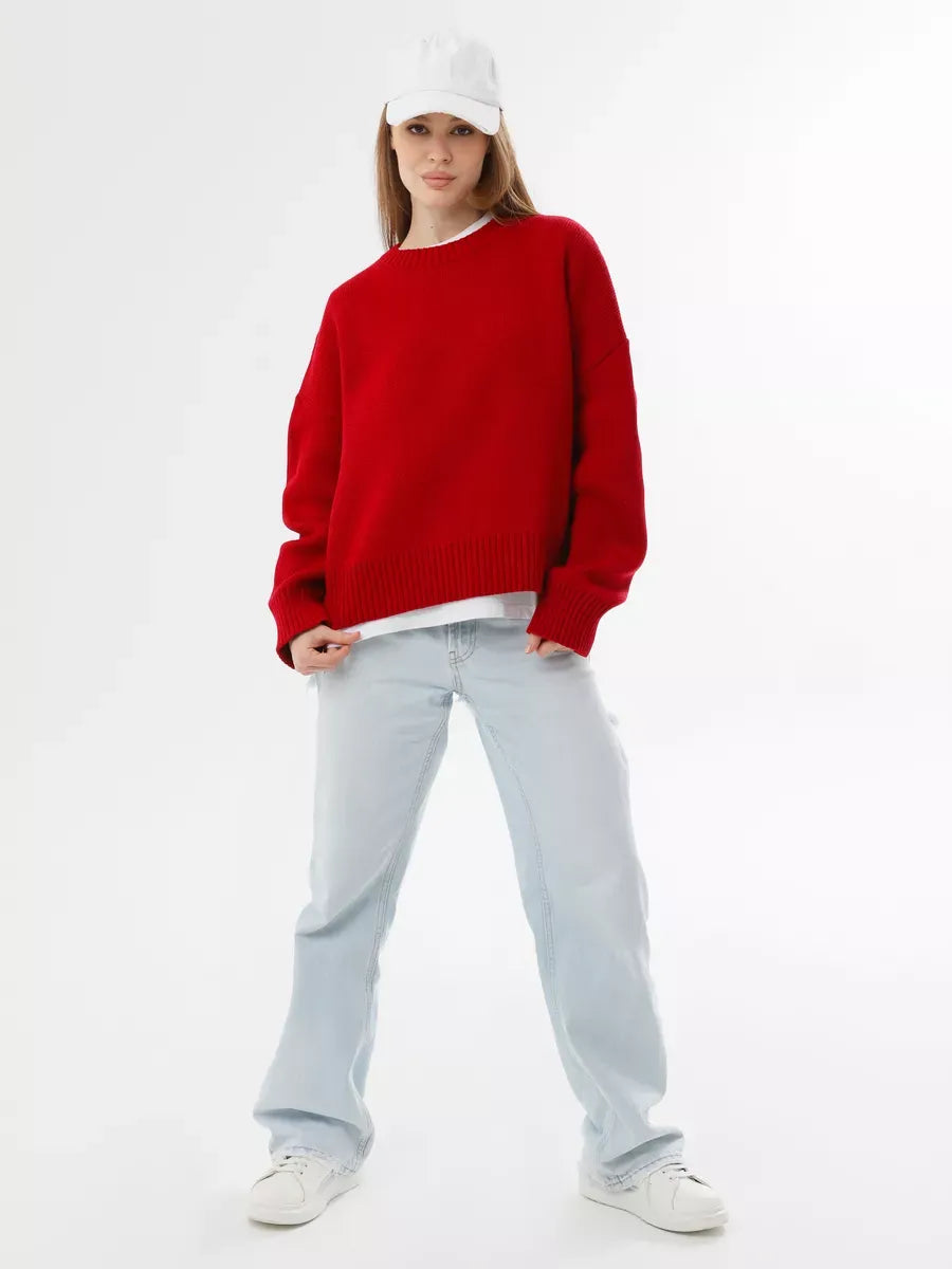 Ember Pullover by Lauven - Oversized cropped women's red sweater for ultimate comfort and style.