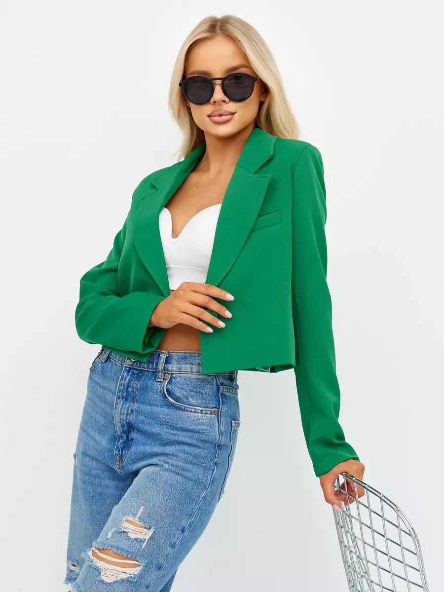 Emerald Blazer by Lauven, cropped tailored elegance in vibrant green for stylish looks.