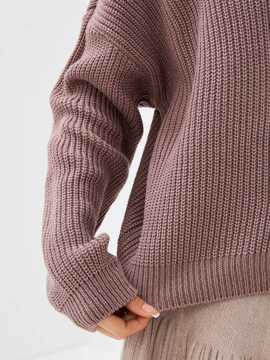Florence Sweater by Lauven, showcasing an oversized knit design and soft coffee-toned hue for cozy style.