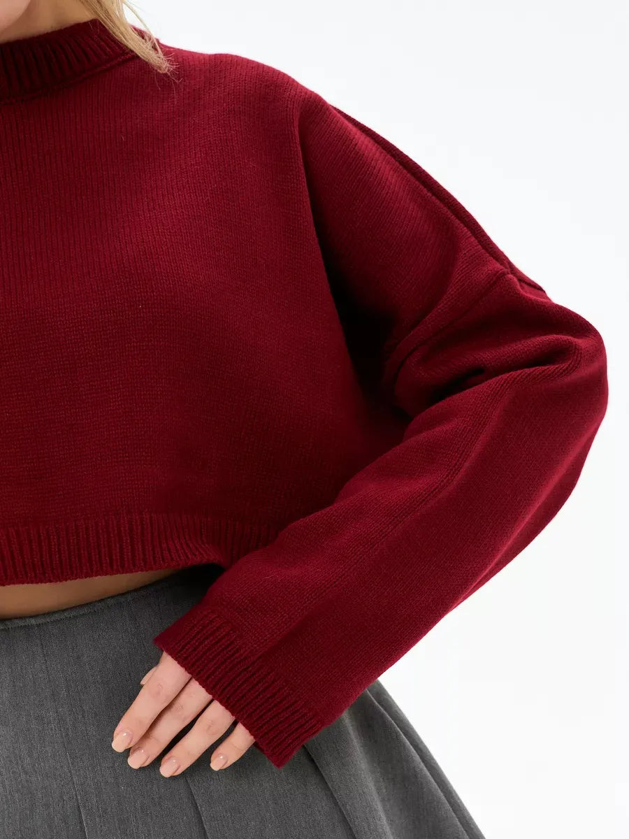 Garnet Sweater by Lauven, a cropped oversized knit in deep burgundy, perfect for cozy and stylish outfits.