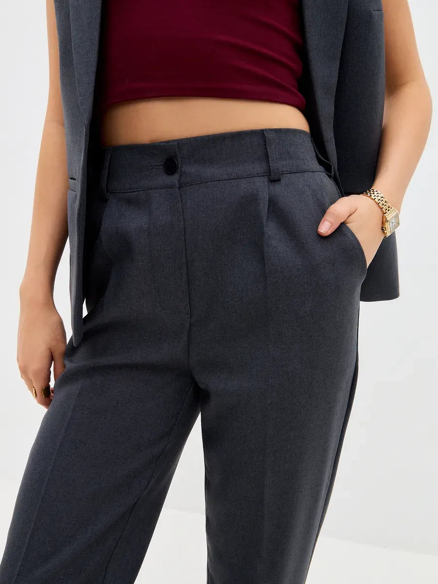 Graphite Suit Set from Lauven featuring sleek high-waist pants and tailored design for chic, modern style.