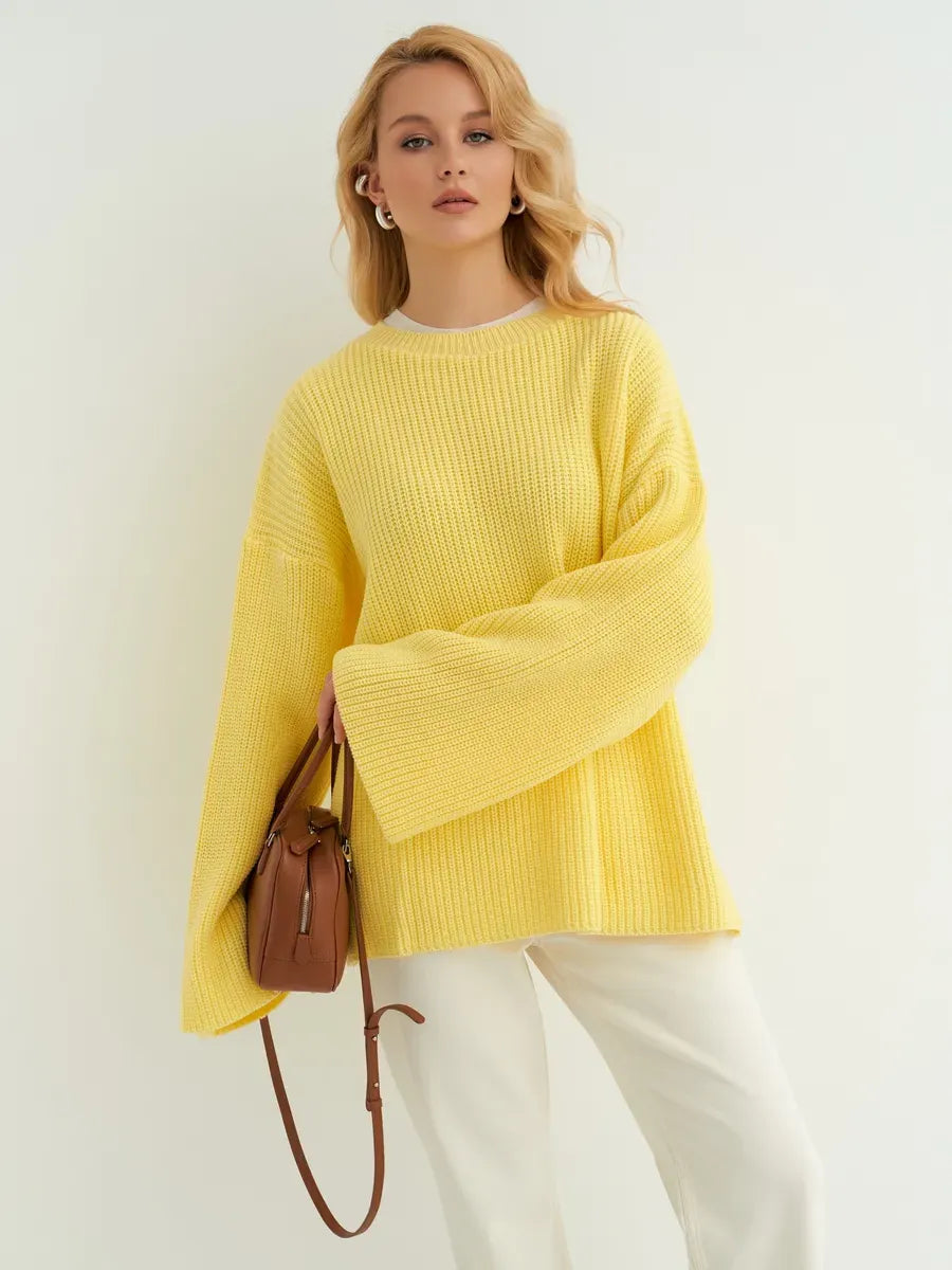 Lemonade Sweater by Lauven in oversized soft lemon yellow knit, featuring wide sleeves for stylish comfort.