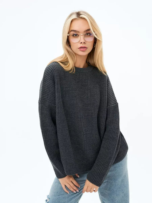 Luna Sweater by Lauven in deep charcoal gray, featuring an oversized knit design and relaxed silhouette.