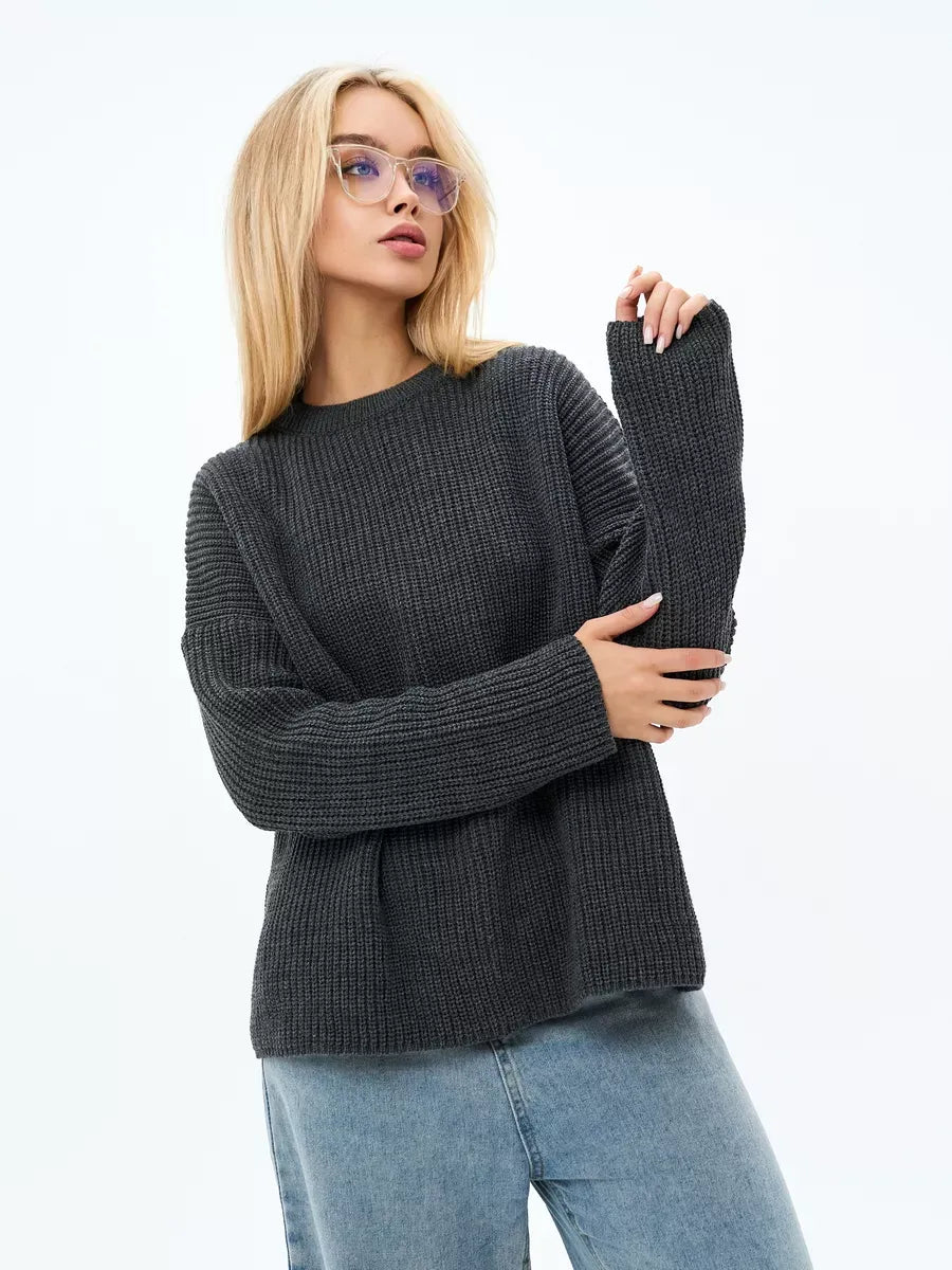 Luna Sweater by Lauven, oversized knit in charcoal gray, featuring a relaxed silhouette and textured design.