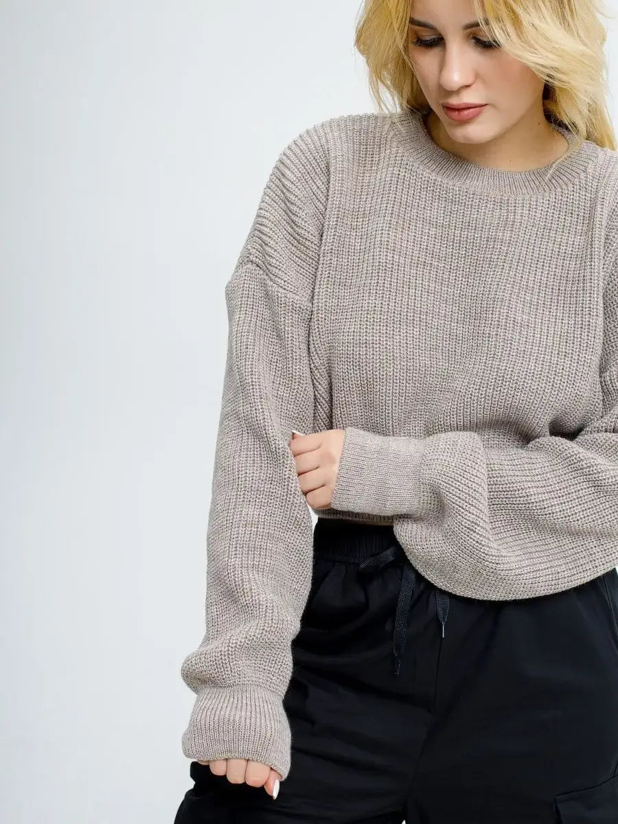 Mocha Pullover by Lauven, oversized lightweight knit in soft coffee tone, perfect for modern women and teens.