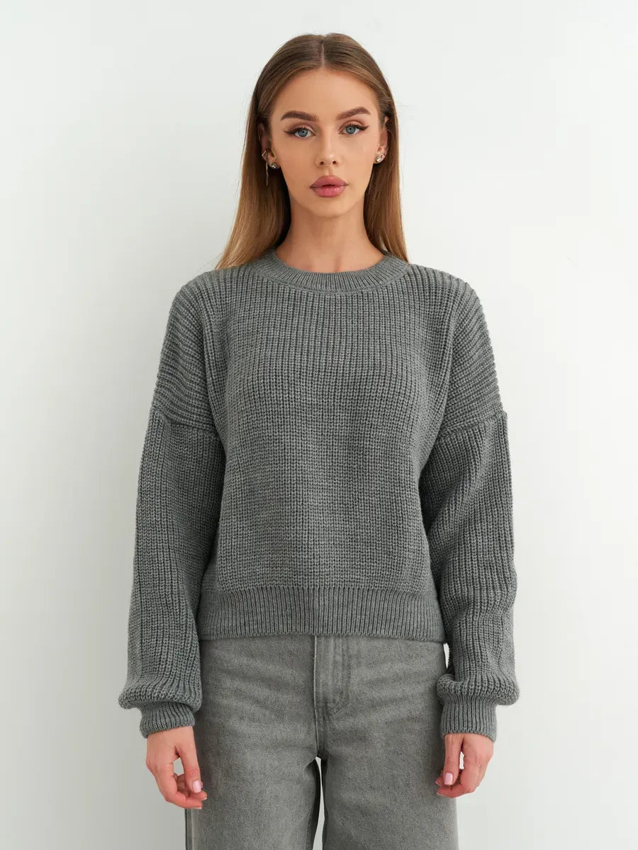 Vega Sweater from Lauven - Grey oversized knitwear featuring classic round neckline and relaxed silhouette.