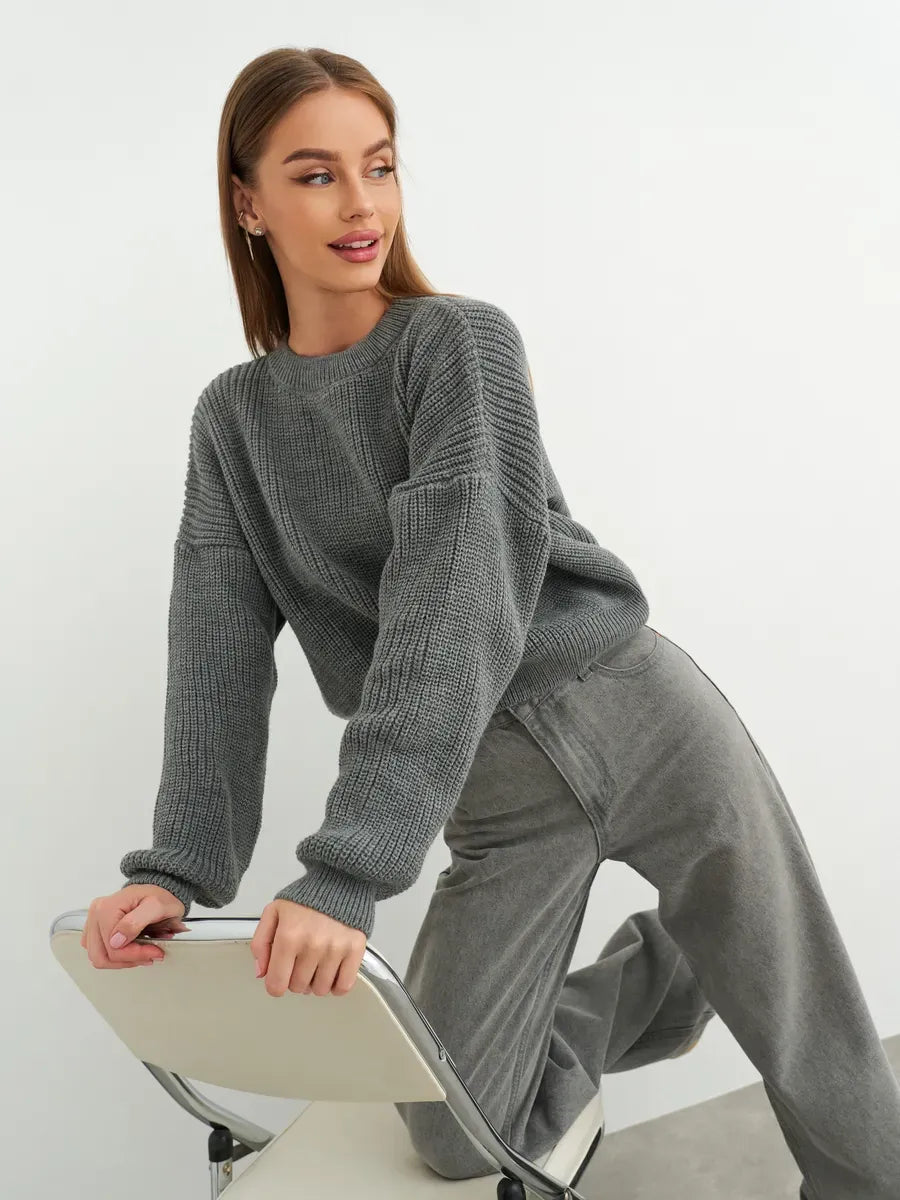 Vega Sweater by Lauven, grey oversized knitwear, stylish minimalist design, cozy elegance, perfect for everyday wear.