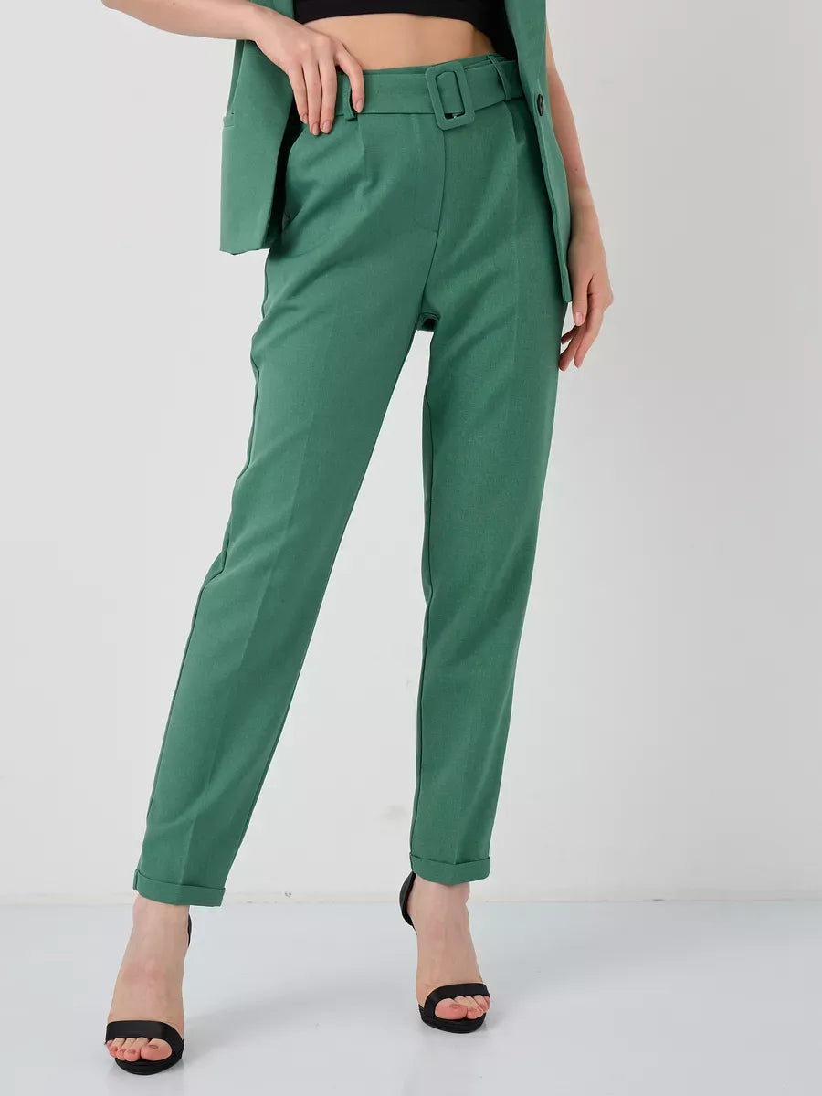 Verde Suit Set by Lauven - Sleek high-waist green pants, tailored for a stylish and modern look.