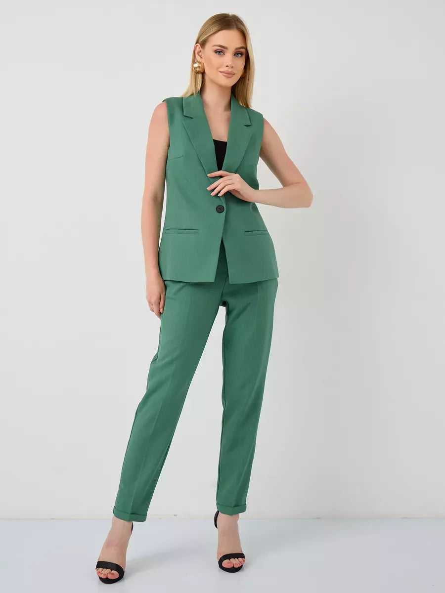 Verde Suit Set by Lauven - Sleeveless green vest and high-waist pants for a stylish and modern look.