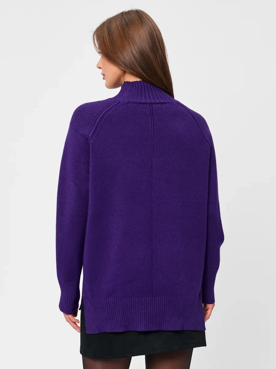 Violet Sweater by Lauven, oversized cashmere blend with high neck in rich purple, perfect for fall and winter.