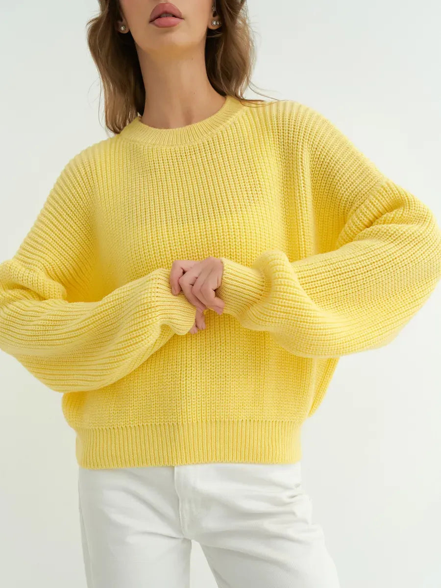 Lemonade Sweater by Lauven, oversized knit in bright yellow, perfect for comfort and style on cool days.