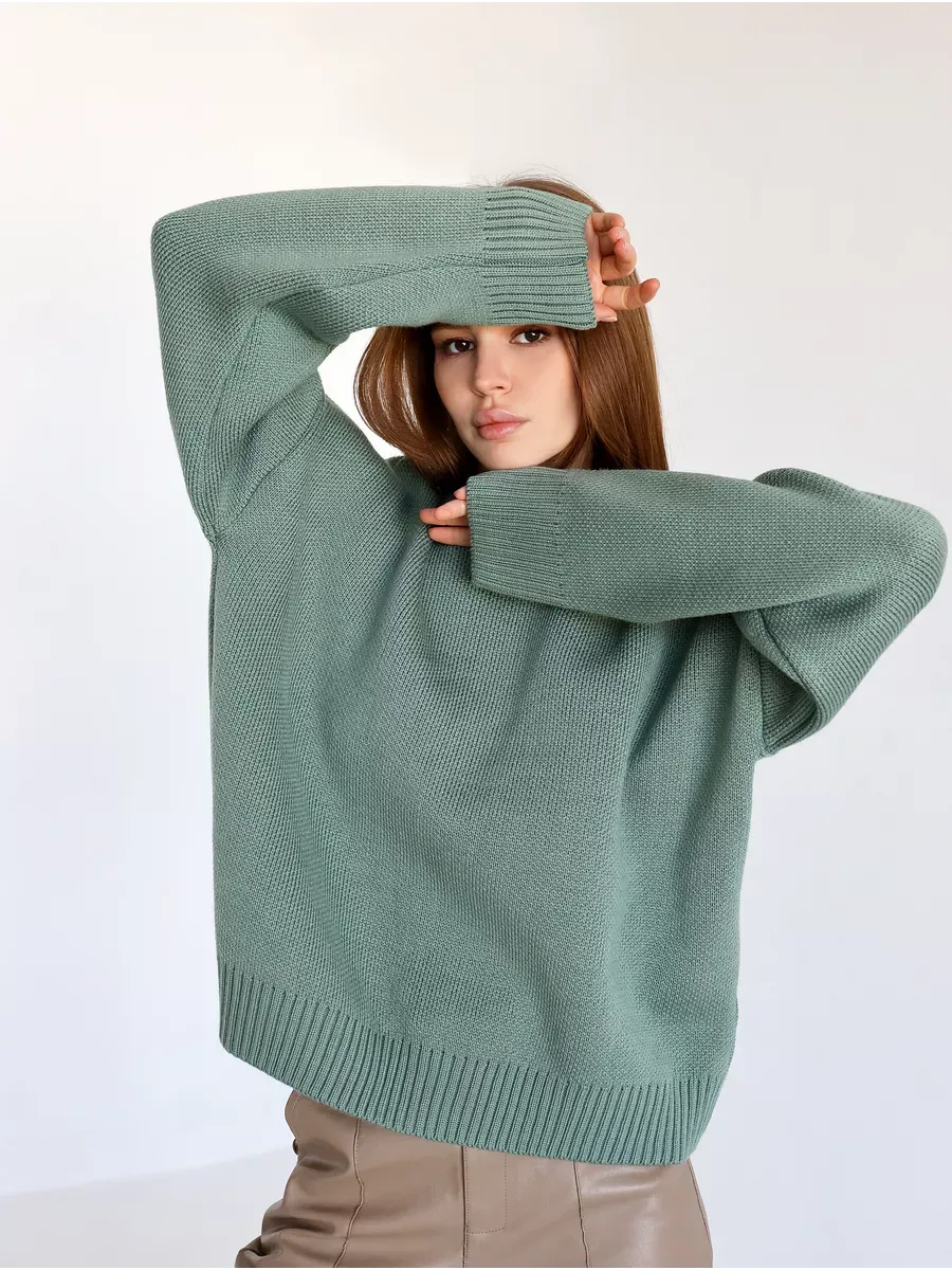 Lyra Pullover by Lauven, oversized cropped women's sweater in soft pistachio green, perfect for casual layering.