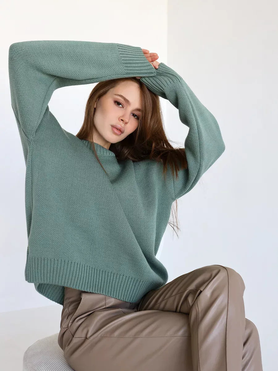 Lyra Pullover by Lauven - Oversized cropped women's sweater in soft pistachio green, perfect for layer styling.