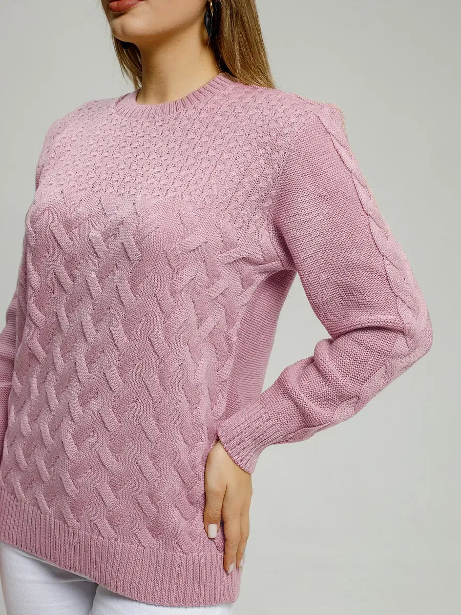 Lyra Sweater by Lauven in soft lilac, featuring a textured knit design for breathable comfort and contemporary style.