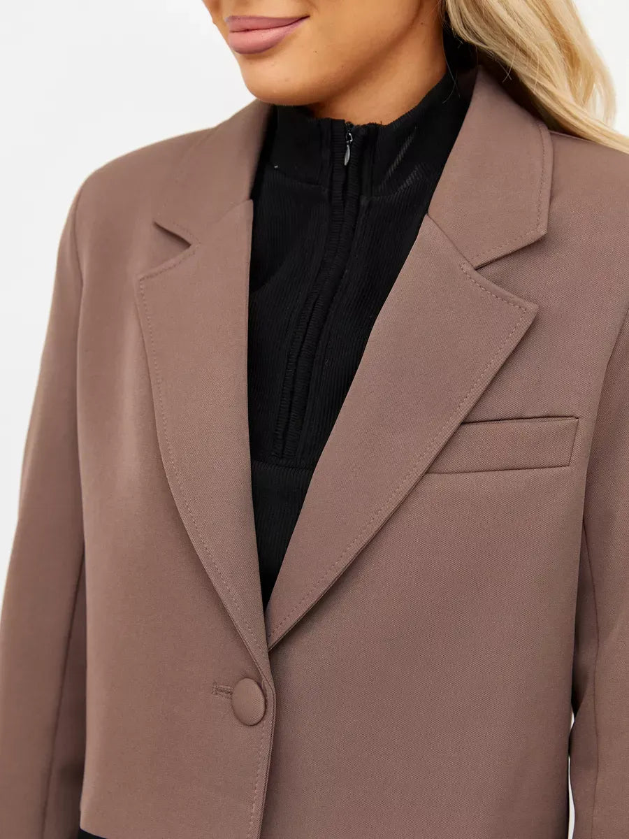 Mocha Blazer by Lauven with a tailored oversized cropped silhouette in rich brown.