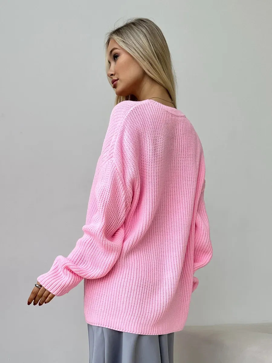 Poppy Sweater by Lauven, oversized light pink knit with crew neck, perfect for casual wear.