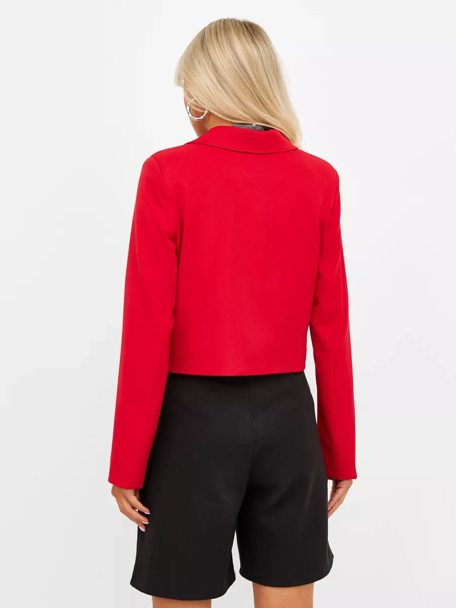 Ruby Blazer by Lauven, vibrant cropped red blazer showcasing a tailored fit, perfect for versatile styling.
