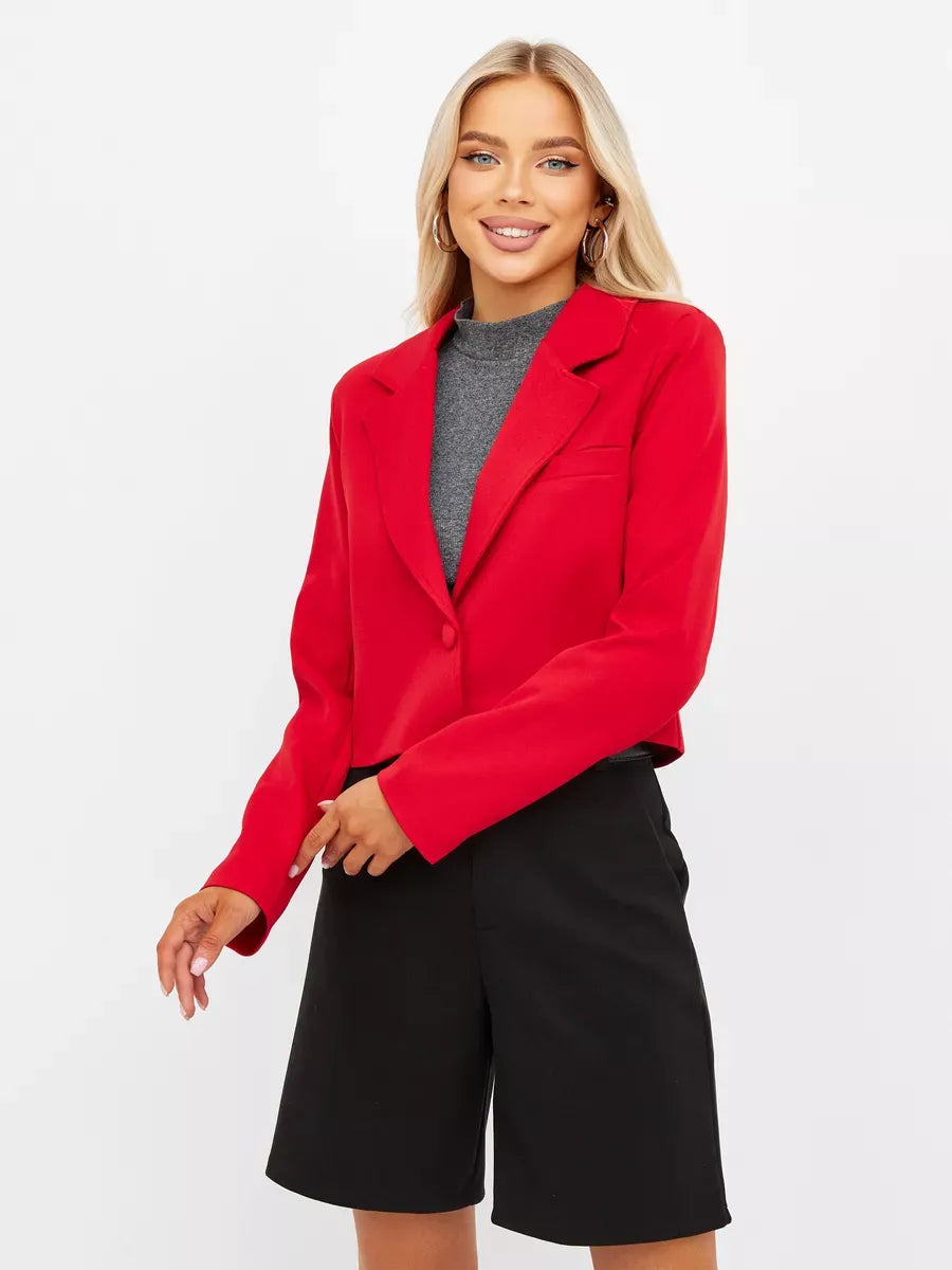 Ruby Blazer by Lauven - Cropped classic tailored red elegance for versatile styling.