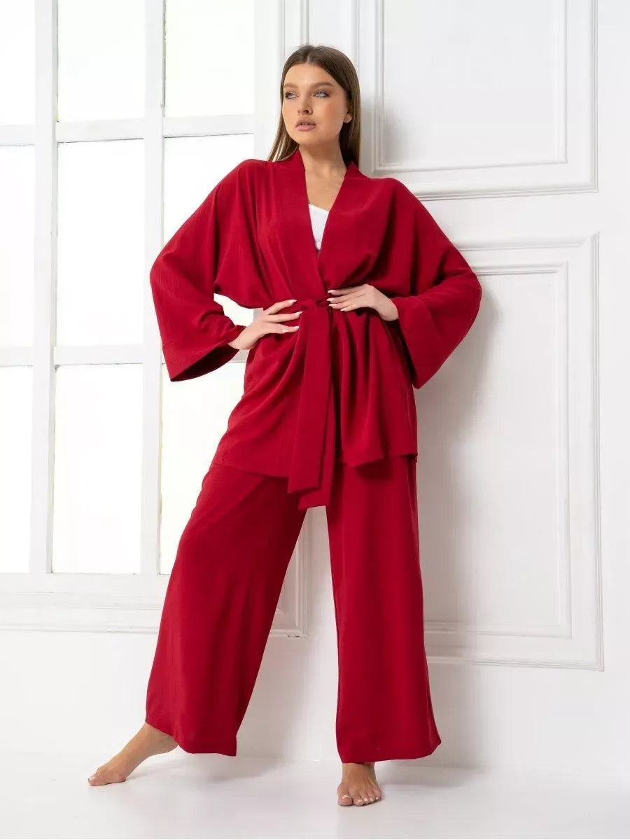Ruby Suit Set by Lauven - Vibrant oversized two-piece set in rich pink, featuring wide-leg trousers and a stylish top.