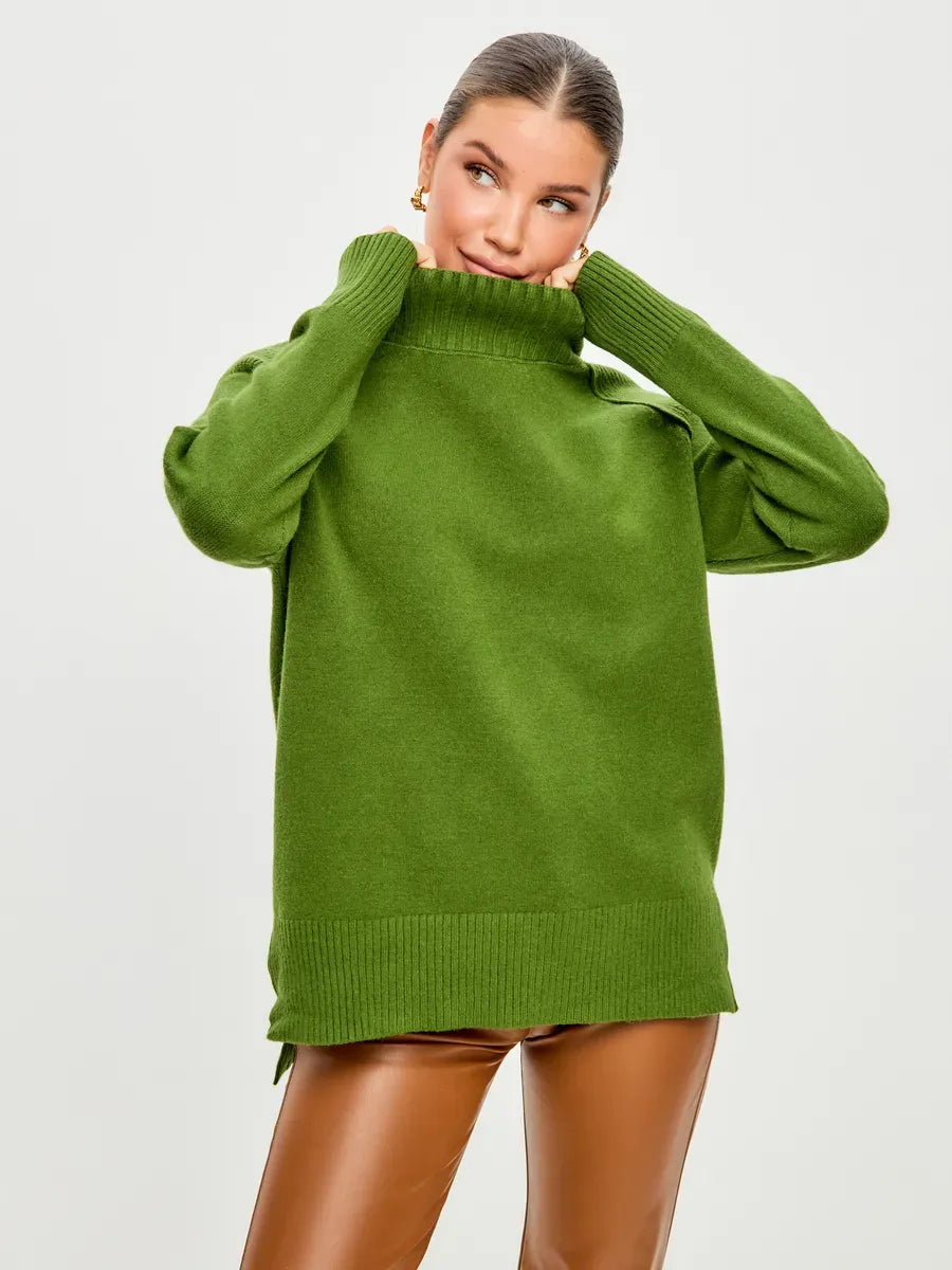Siena Sweater by Lauven - Oversized cashmere blend high neck sweater in vibrant green for stylish comfort.