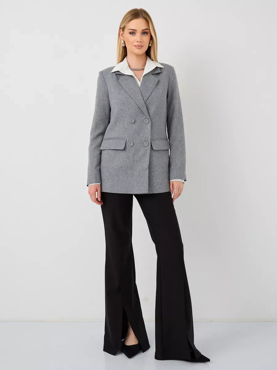 Silverstone Blazer by Lauven - Oversized double-breasted gray tailored jacket for women.