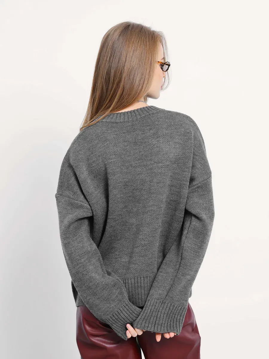 Slate Pullover by Lauven featuring an oversized cropped design in dark gray, perfect for casual layering.