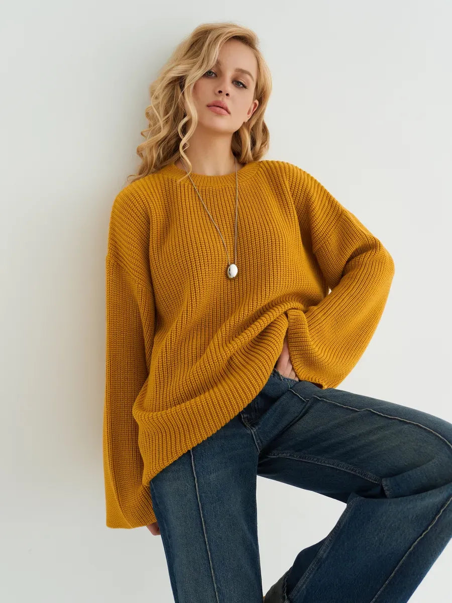 Solara Sweater by Lauven in mustard yellow, oversized knit design for a stylish and cozy look.