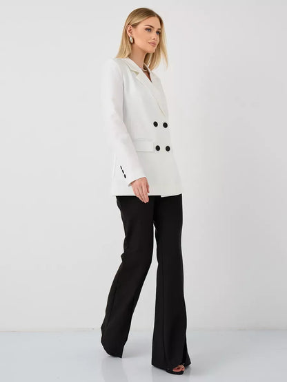 Alabaster Blazer by Lauven, oversized double-breasted white tailored jacket for women, stylish and sophisticated.