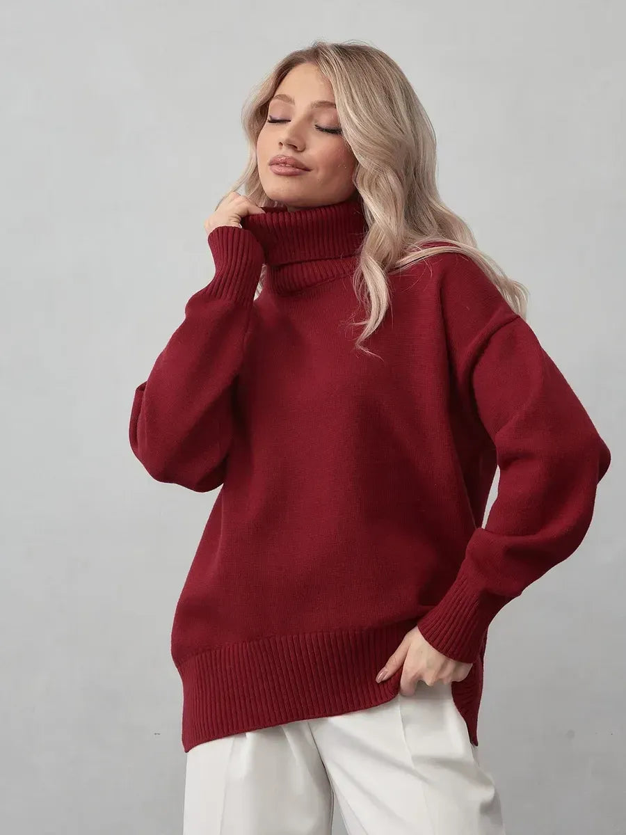 Arden Sweater by Lauven - Burgundy Turtleneck Knitwear for Cozy Elegance
