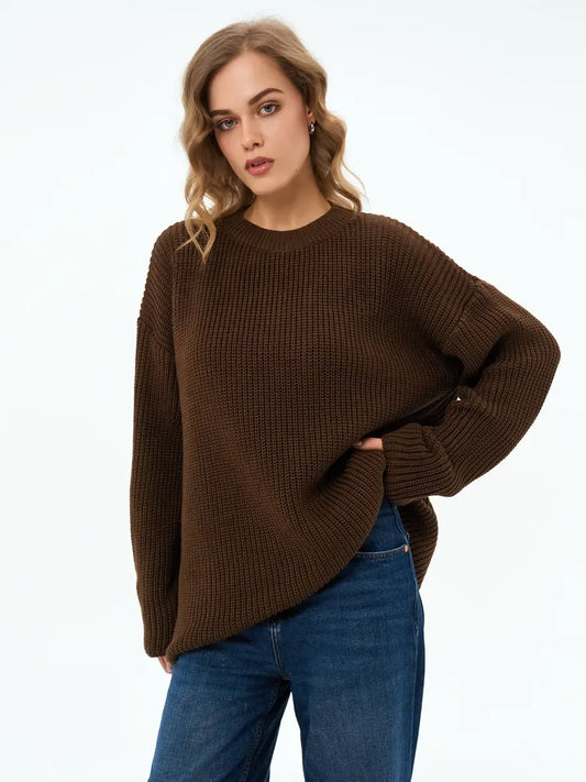 Atlas Sweater by Lauven, oversized knit in rich brown, perfect for layering and cozy warmth.