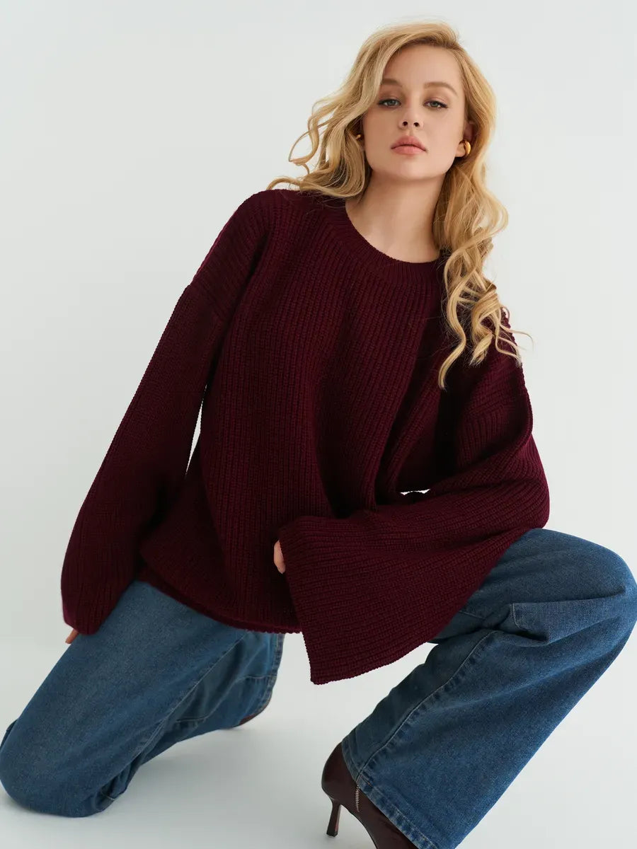 Bordeaux Sweater by Lauven, oversized knit in deep burgundy, perfect for casual layering and stylish comfort.