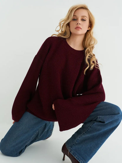 Bordeaux Sweater by Lauven, oversized knit in deep burgundy, perfect for casual layering and stylish comfort.